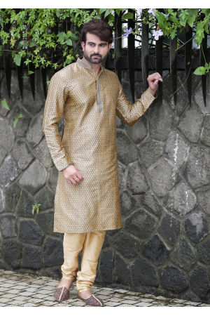 Cream with Gold Color Silk Kurta Set